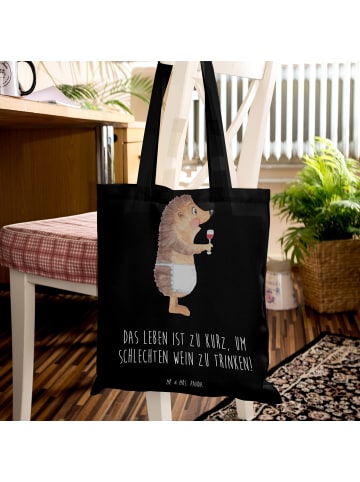 Mr. & Mrs. Panda Tote Bag Igel Wein mit Spruch in Schwarz