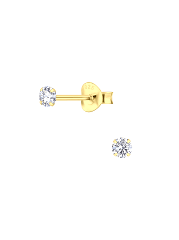 Alexander York Ohrstecker ROUND ZIRCONIA 3 mm in Gold aus 925 Sterling Silber, 2-tlg.