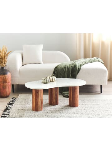 Beliani Couchtisch CASABLANCA in Weiß/Braun - (W) 90 x (H) 35 x (L) 45 cm