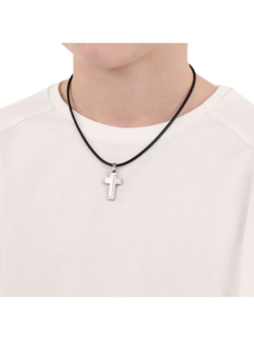 s.Oliver Kette mit Anhänger Edelstahl, Leder in Schwarz