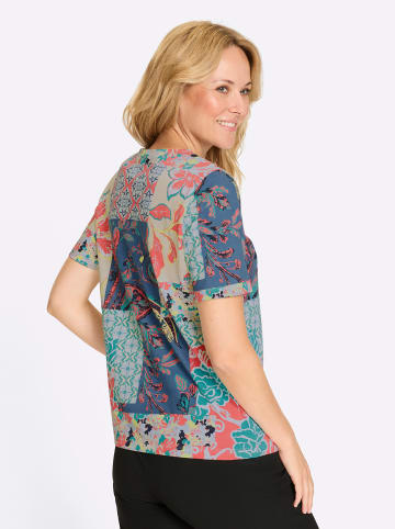 Sieh an! Kurzarmshirt in grapefruit-jeansblau-bedruckt