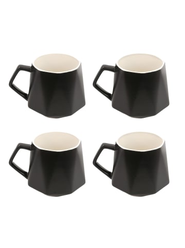Intirilife Kaffee Tee Tasse in Feinschliff Optik 350 ml Becher mit Henkel in 4x Schwarz
