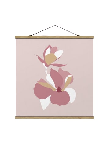 WALLART Stoffbild mit Posterleisten - Line Art Blüten Pastell Rosa in Rosa