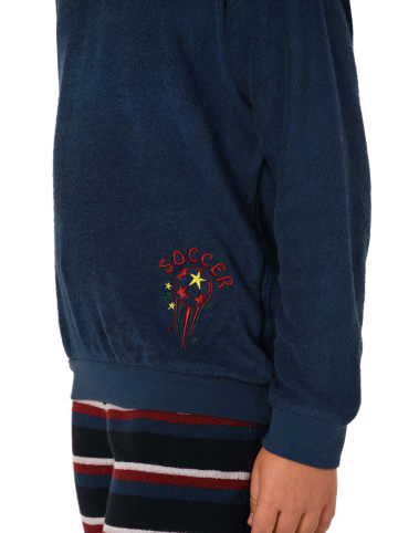 NORMANN Frottee Pyjama langarm Schlafanzug Bündchen und Soccer Fussball - 50725 in blau