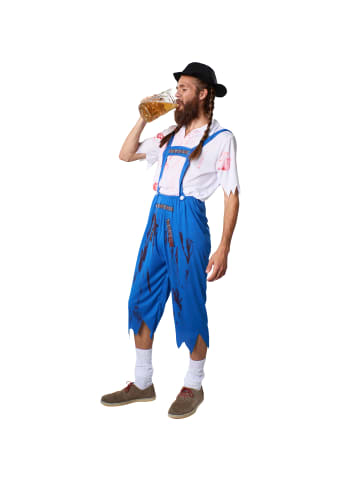 tectake Knielange Hose und Latz mit Stickereien, blau/weiß
