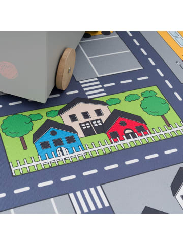 KADIMA DESIGN Kinderteppich waschmaschinenwaschbar Dorf‑ und Bauernhofplan Kinder in Grau