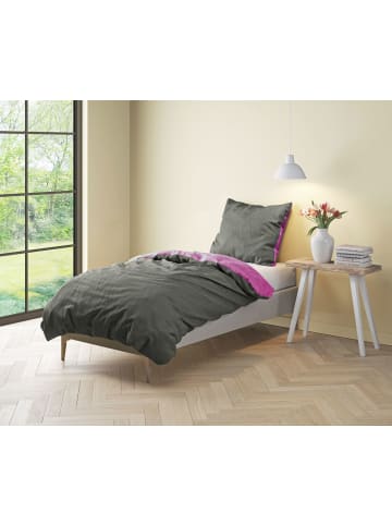 JACK 2 tlg. Renforcé Wende Bettwäsche 135x200cm Zweifarbig in Anthrazit/Pink