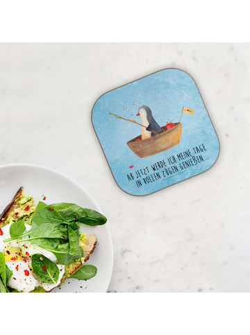 Mr. & Mrs. Panda Untersetzer Glas Pinguin Angelboot mit Spruch in Eisblau