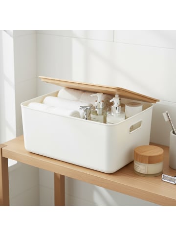 relaxdays 2 x Aufbewahrungsbox in Weiß/ Natur – (B)36 x (H)16 x (T)25 cm