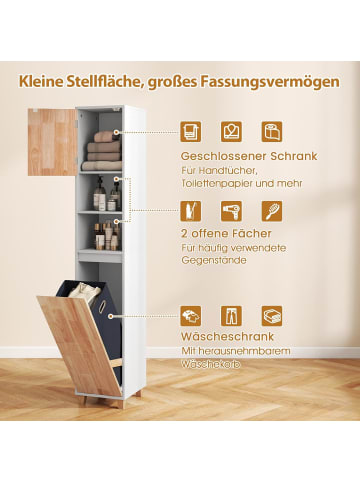 COSTWAY Badezimmerschrank mit Wäschekorb 32 x 31 x 170,5 cm in Weiß