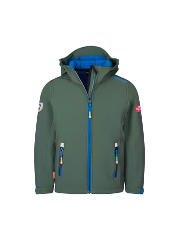 Trollkids Softshell-Jacke "Trollfjord" in Efeugrün/Mittelblau/Schwarz