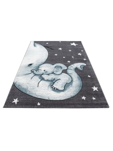 KADIMA DESIGN Kinderteppich Waschbar Elefant TASNA Strapazierfähig OEKO-TEX in Blau