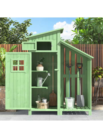 ABRIHOME Gerätehaus in Grün Tannenholz mit 2 Ablagen 124x46x174 cm