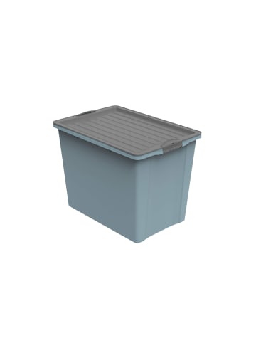 Rotho COMPACT stapelbare 70l Aufbewahrungskiste mit Deckel und Rollen in Horizontblau