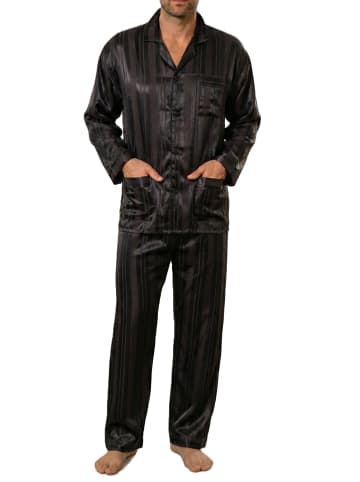 NORMANN Satin Pyjama lang durchgeknöpft Schattenstreifen - 43622 in marine