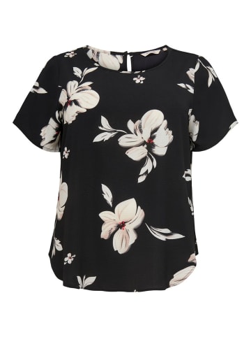 ONLY Carmakoma Kurzarm Design Bluse Plus Size Curvy Shirt CARVICA Übergröße in Schwarz-Weiß
