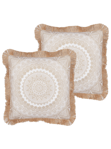 Beliani 2er-Set Dekokissen GERANIUM in Beige/Weiß