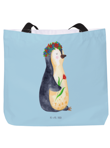 Mr. & Mrs. Panda Shopper Pinguin Blumen ohne Spruch in Eisblau