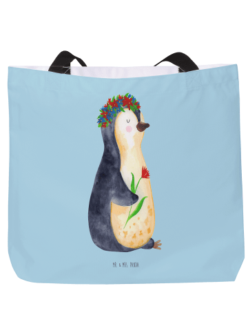 Mr. & Mrs. Panda Tote Bag Pinguin Blumen ohne Spruch in Eisblau