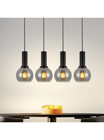 ZMH Pendelleuchte in Schwarz und rauchgrau 4-flammige E27 Glas und Metall