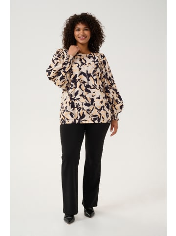 KAFFE curve Langarm-Bluse KCpaca in Beige/Black/Peach Blurry Leaf