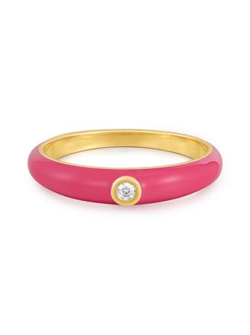 Glanzstücke München Ring Sterling Silber gelbgold Zirkonia weiß Emaille pink in gelbgold