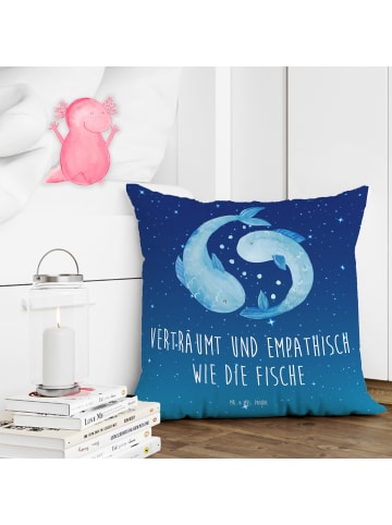 Mr. & Mrs. Panda 40x40 Kissen Sternzeichen Fische mit Spruch in Sternenhimmel Blau