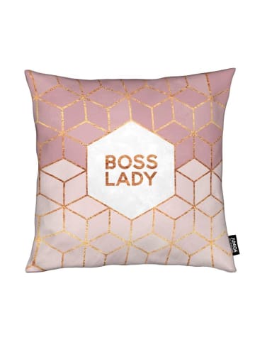 Juniqe Kissen "Boss Lady" in Rosa & Weiß