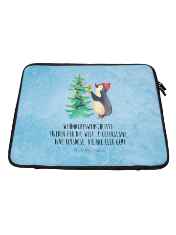 Mr. & Mrs. Panda Laptophülle Pinguin Weihnachtsbaum mit Spruch in Eisblau