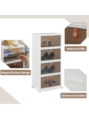 COSTWAY 4-Ebenen Aufbewahrungsbox rollbar in Weiß
