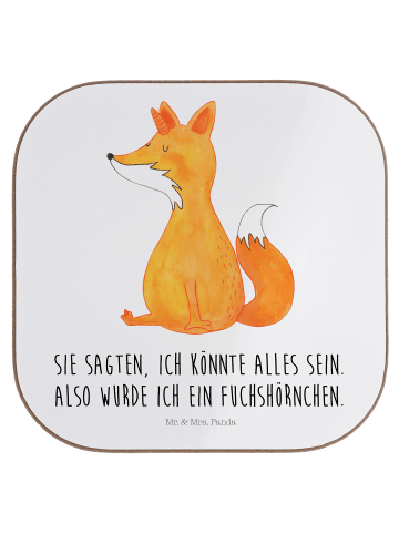 Mr. & Mrs. Panda Holzuntersetzer Einhorn Fuchs mit Spruch in Weiß