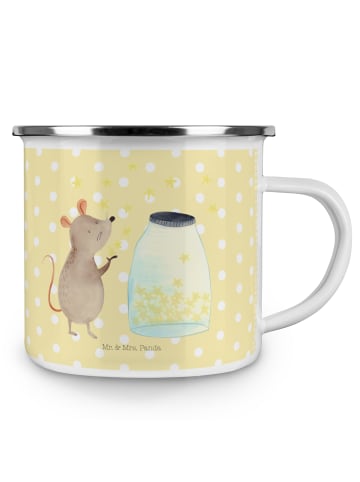 Mr. & Mrs. Panda Camping Emaille Tasse Maus Sterne ohne Spruch in Gelb Pastell