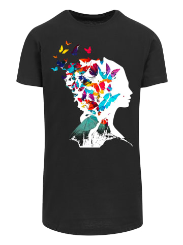 F4NT4STIC Long Cut T-Shirt Schmetterling Silhouette LONG TEE in schwarz