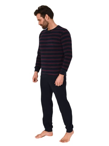 NORMANN langarm Frottee Schlafanzug Pyjama Bündchen - 82288 in marine/rot