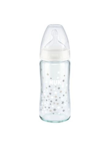 NUK Babyflasche First Choice Plus, Glas, Anti-Kolik-Weithals, 240 ml in Weiß