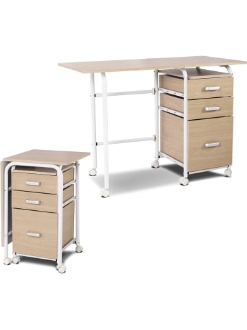 COSTWAY Computertisch mit 3 Schubladen und Rollen in Beige