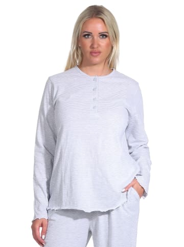 NORMANN langarm Schlafanzug Pyjama Oberteil Shirt Mix & Match Streifen in Grau