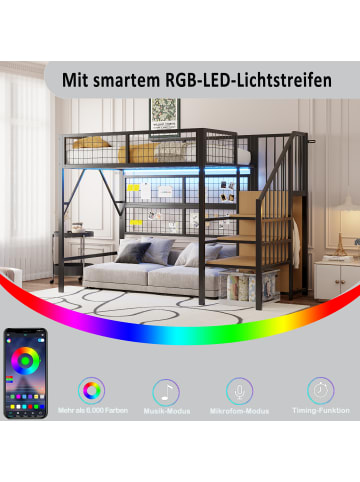 ABRIHOME Multifunktional Etagenbett 90*200 Hochbett mit LED und Stauraum, Schwarz