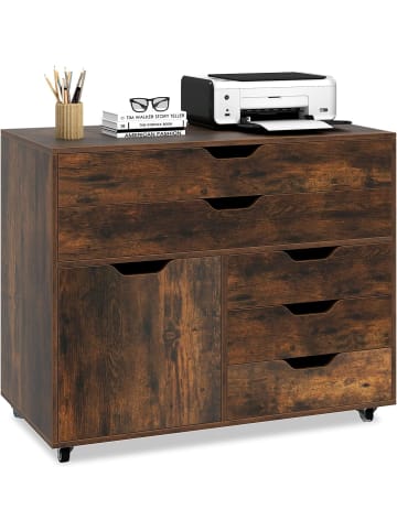 COSTWAY Rollcontainer mit 5 Schubladen 77,5 x 40 x 64 cm in Braun