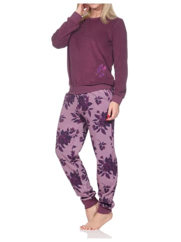 NORMANN Frottee Schlafanzug langarm Bündchen Floral in beere