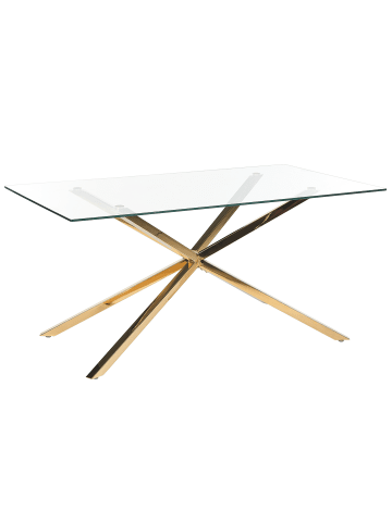 Beliani Esszimmertisch CORA in Transparent/Gold - (W) 90 x (H) 75 x (L) 160 cm