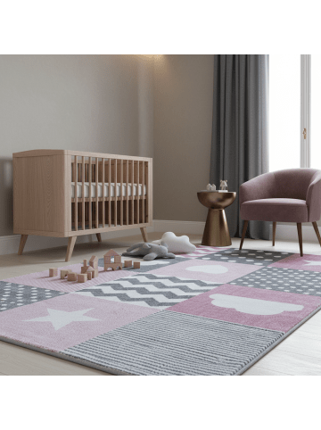 KADIMA DESIGN Kinderteppich Waschbar Herz-Stern TASNA Strapazierfähig OEKO-TEX