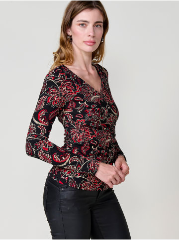 KOROSHI Women's long sleeve t-shirt with crossover neckline in SCHWARZ