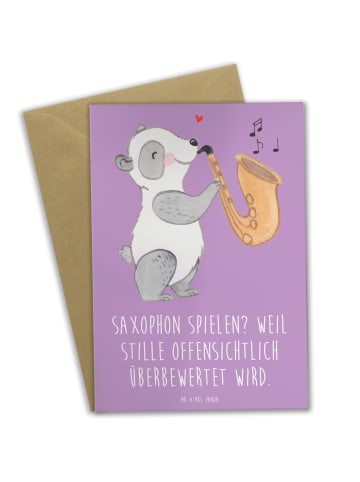 Mr. & Mrs. Panda Glückwunschkarte Saxophon Leidenschaft mit Spruch in Lavendeltraum
