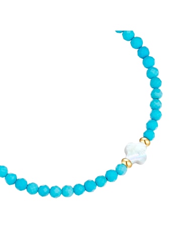 Glanzstücke München Armband Clover aus Edelstahl mit Türkis (rek.) Muschelkernperle in gelbgold