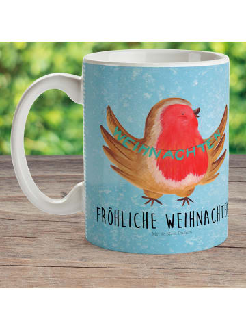 Mr. & Mrs. Panda Trinklernbecher Rotkehlchen Weihnachten mit Spruch in Eisblau