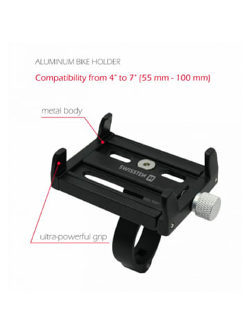 Swissten Smartphone Fahrradhalter 4-7" Für E-Bikes, Fahrräder und Roller in Schwarz