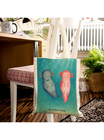 Mr. & Mrs. Panda Shopping Tasche Axolotl Liebe Design ohne Spruch in Weiß