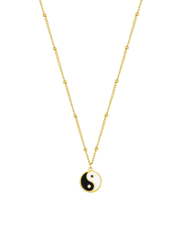 Hey Happiness Vergold. Halskette mit Yin Yang Anhäger Edelstahl in Gold - (L) 41-46 cm
