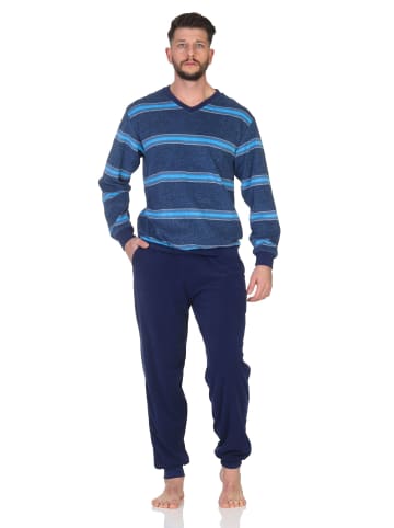 NORMANN Langarm Schlafanzug Frottee Stretch Pyjama Bündchen - 86833 in hellblau